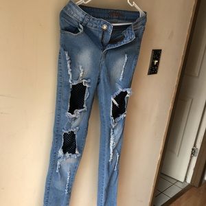 Skinny jeans with built in fishnet 😍